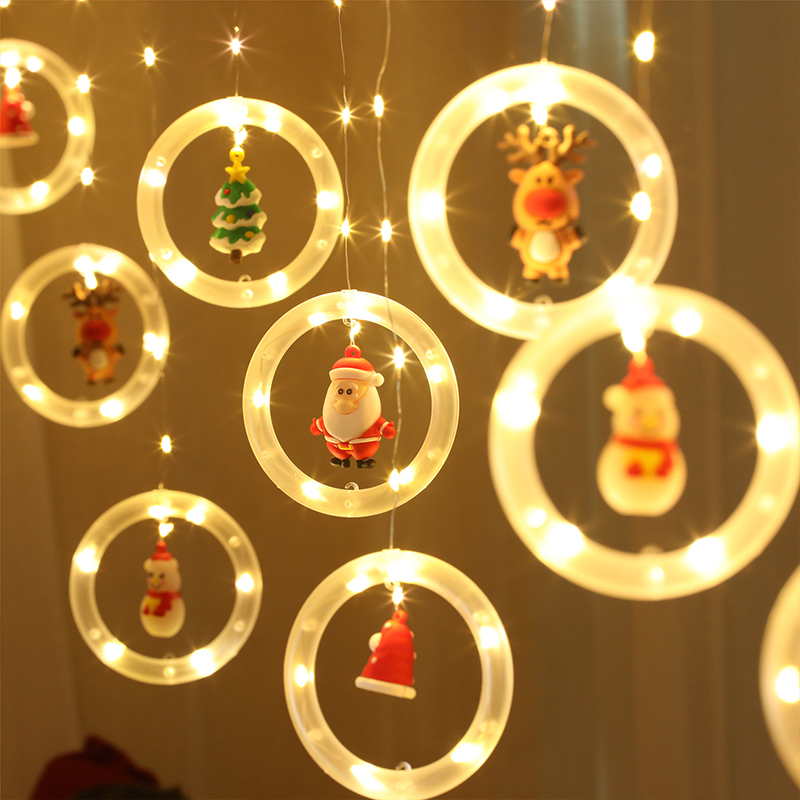 크리스마스 문자열 조명 산타 클로스 엘크 크리스마스 트리 눈사람 디자인 창 매달려 장식 램프 크리스마스에 대 한 LED 요정 빛